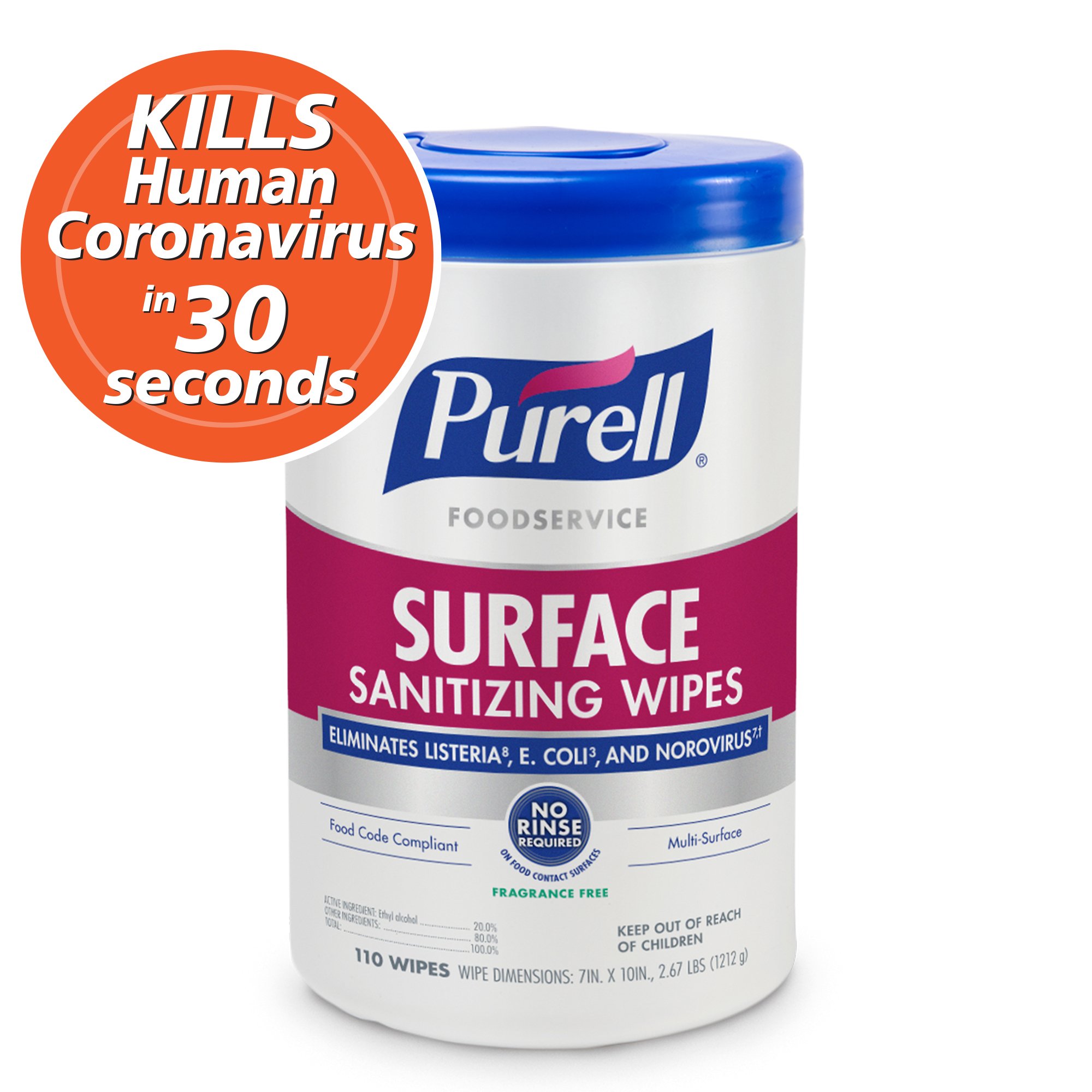 Purell® 9341-06 Surface Wipe Foodservice 110-Ct Clear